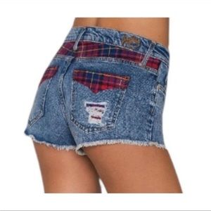 Tommy Hilfiger x Gigi Hadid Woman’s Size 29 Distressed Jean Shorts Plaid Detail